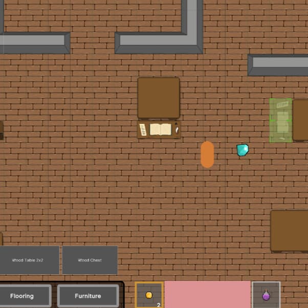 In-game screenshot of a 2D RPG / building sim game.